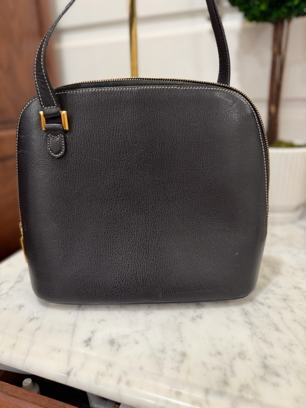 Salvatore Ferragamo Black Leather Handbag with Gold Hardware